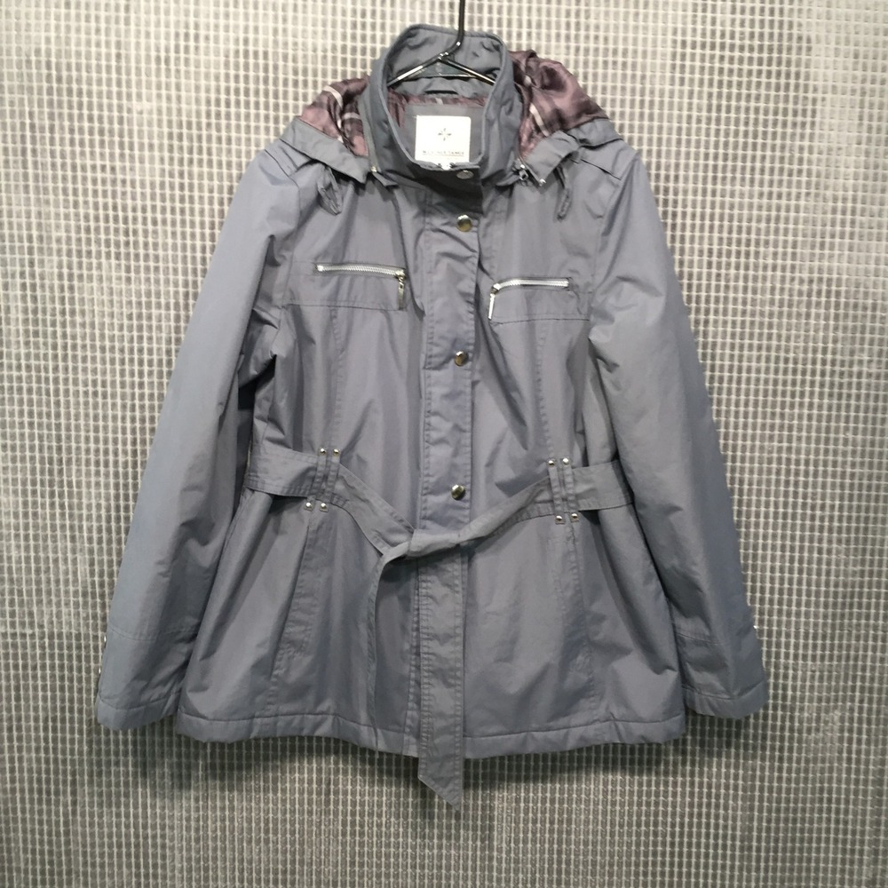 Weather Tamer Womens Gray Hooded Belted Utility Jacket Parka Size Large W521706